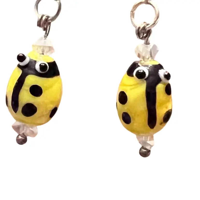 Ladybug Glass Bead Earrings 2.5” Drop .5” Bead