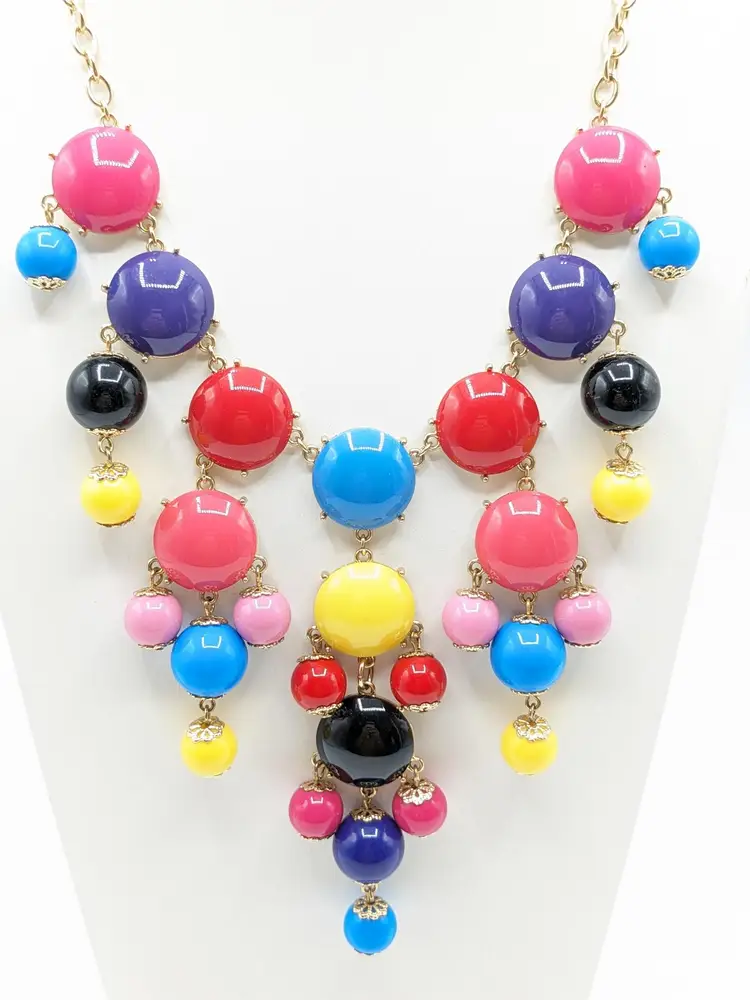 Iman Colorful Enamel Beaded Statement Necklace Gumballs Adjustable