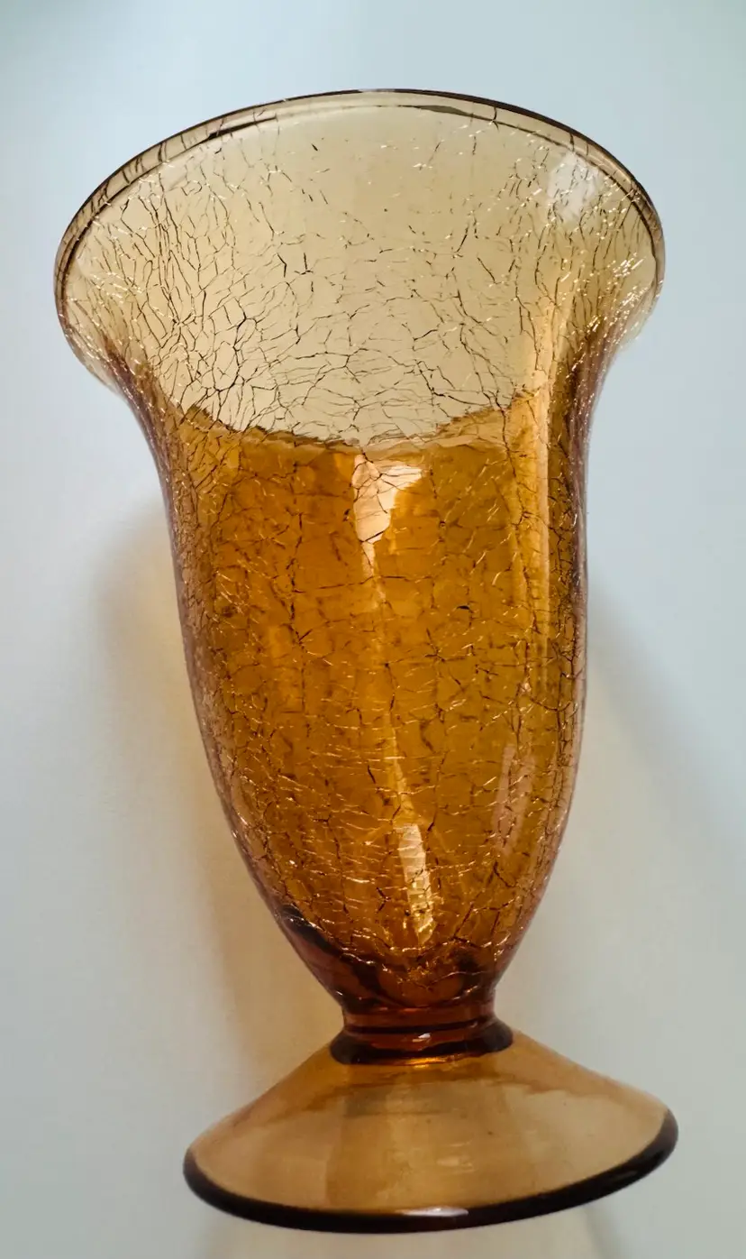 Pretty Amber Coloured Crackle Glass Vase
