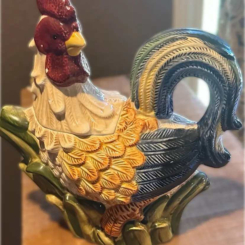 Decorative Hand-painted ceramic teapot shaped like a rooster