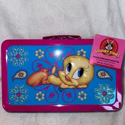 New Old Stock Vintage 2001 Looney Tunes Tweety Bird Embossed Lunch Box Storage Tin