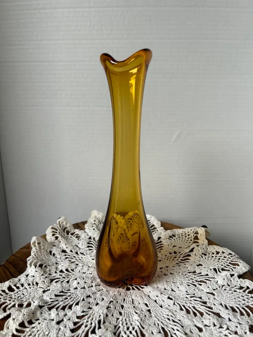 Vintage Kreiss Amber Glass Swung Vase MCM 1960s 