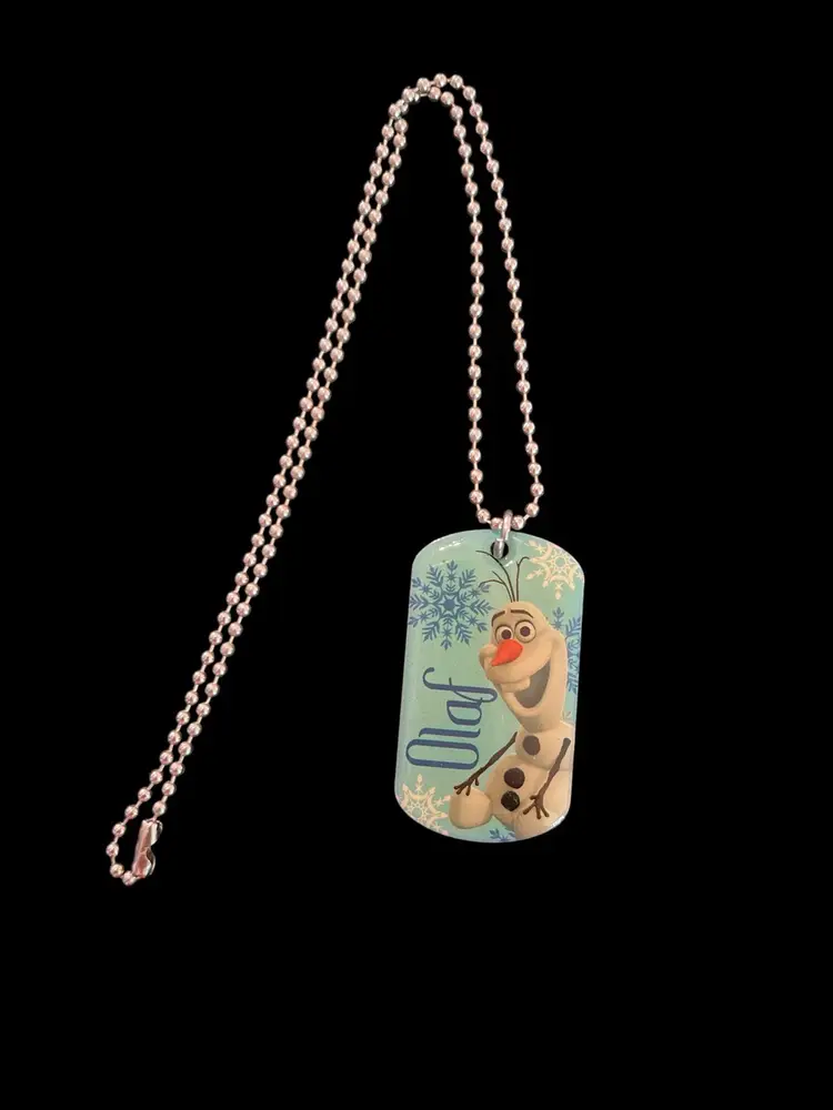 Disney Sitting Olaf Snowflakes Dog Tag Pendent Ball Chain Necklace #of-c