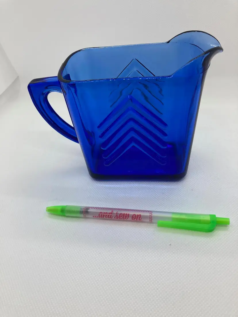 Cobalt Blue
Hazel Atlas Chevron
pressed glass pitcher