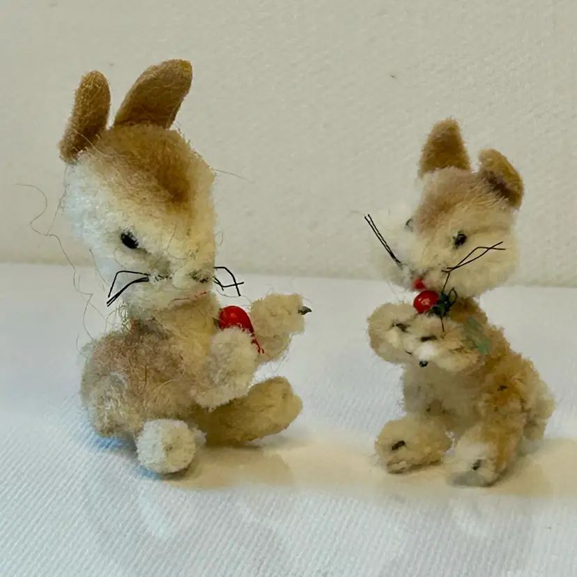 2 Vintage Austrian ARA Wooly Toy Miniature Bunny Rabbit Pocket Pet Toy Figures