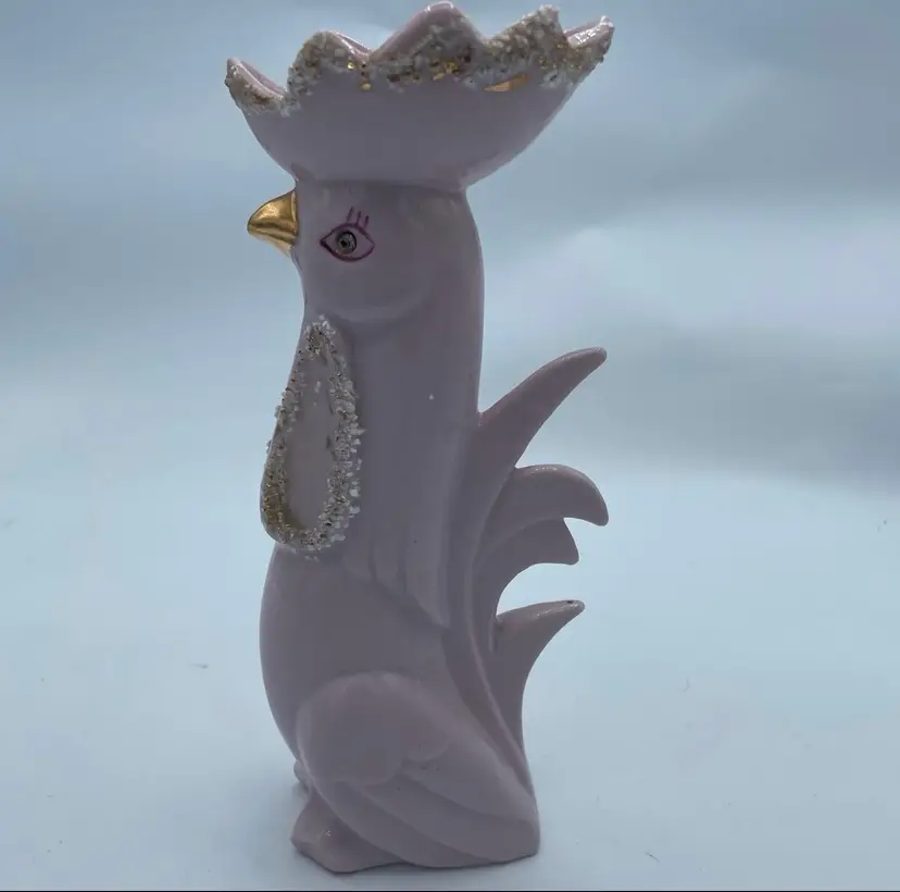 MCM spaghetti pink ceramic rooster vase