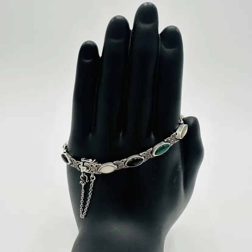 Marcasite Women's Jewelry Bracelet Vintage Sterling Silver and Multi Gemstone