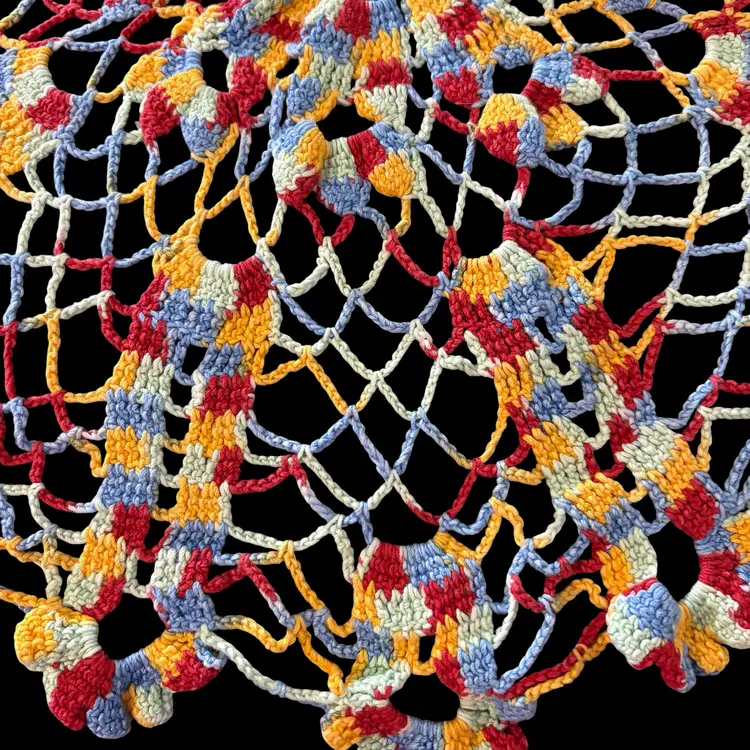 Vintage Large Hand Crochet Multi Colored Doily Measures About 18” Diameter - EUC