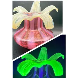 Hand Blown Vase Optic Cranberry Uranium Vaseline Glass