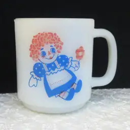 Vintage Raggedy Ann Milk Glass Mug 1950s