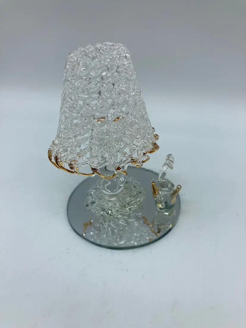 Vintage Crystal Glass Lampshade with a Swan on Mirror Base