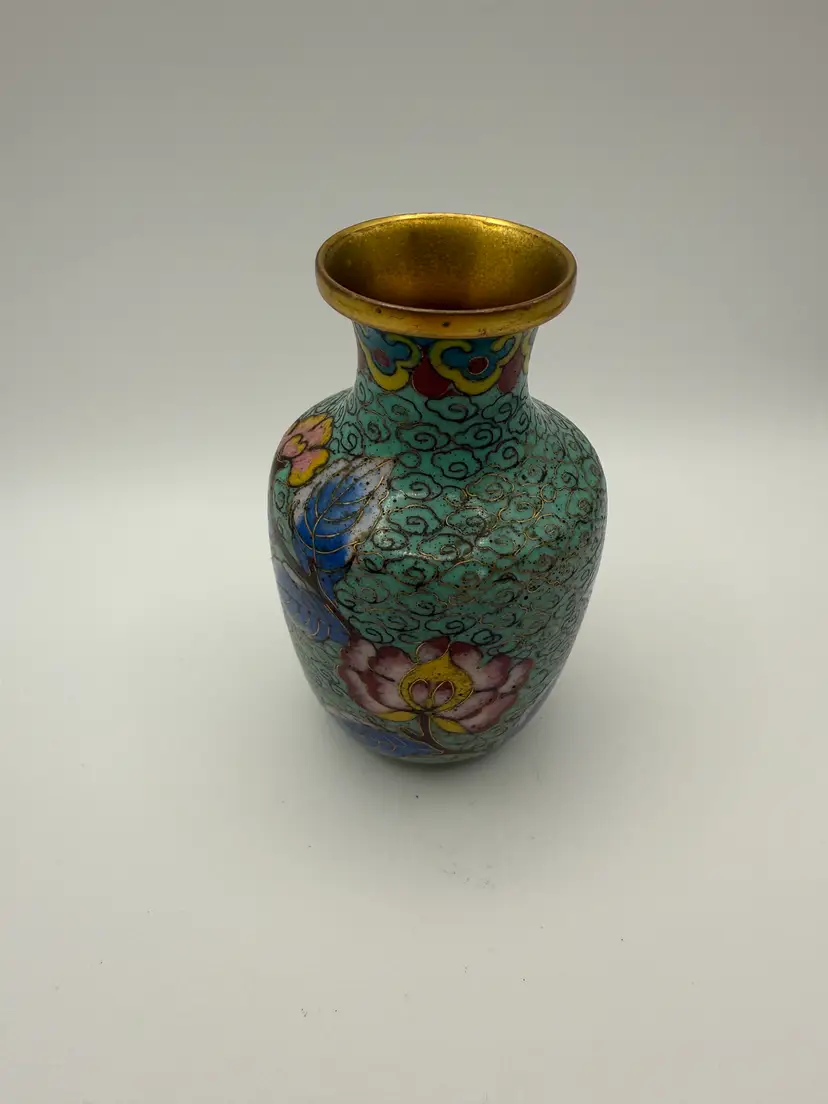 Cloisonne Brass Enamel Vase Cloisonné 3.25"