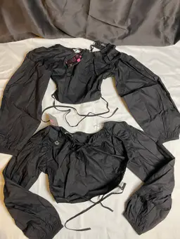 Lot of 5 goodtimeusa Wholesale Tie-Back Crop Top Blouses Black