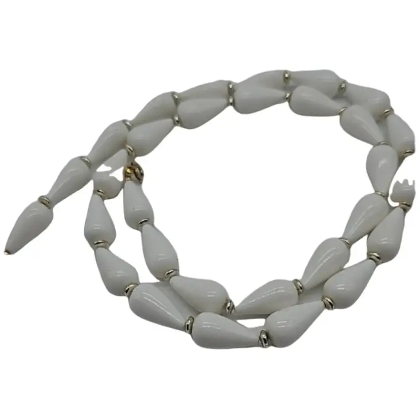 Vintage White Bead Necklace with Gold Accents