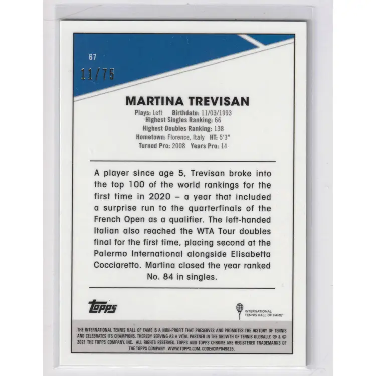 Martina Trevisan Green Refractor #'d /75 Topps Chrome Tennis Card 2021