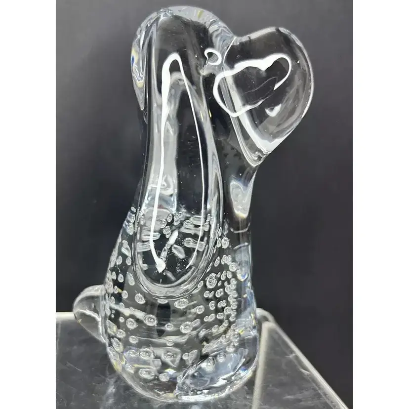 Vintage Art Glass Leonard Towle Hound Dog Figurine Controlled Bubble Bullicante