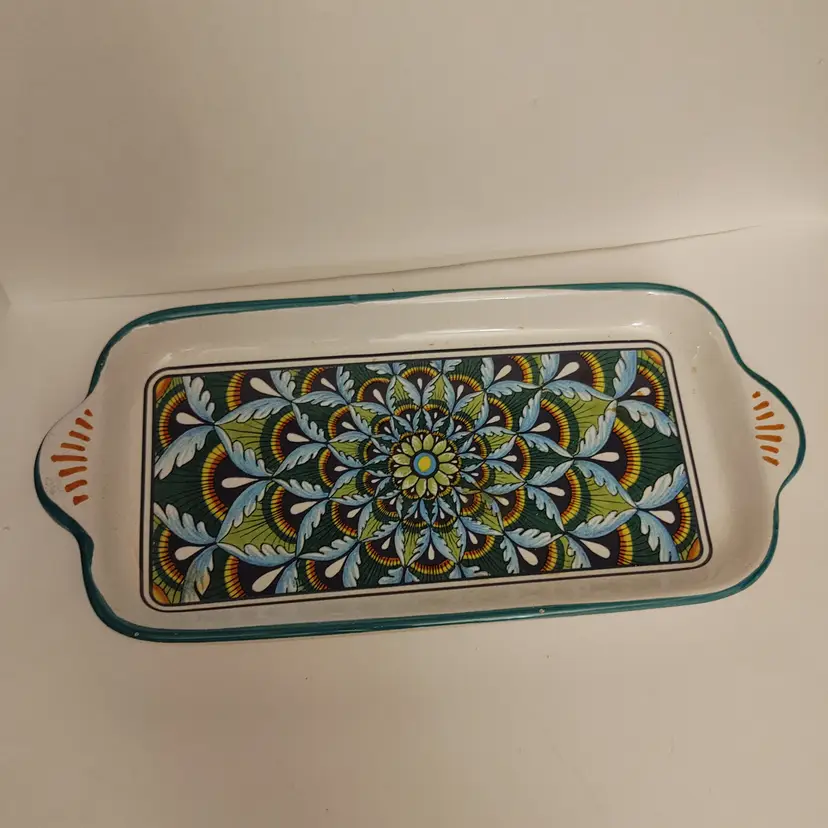 Ceramica Nova Deruta. Ceramic serving tray. Made in Deruta Italy. 2 small paint chips. 11x5.
