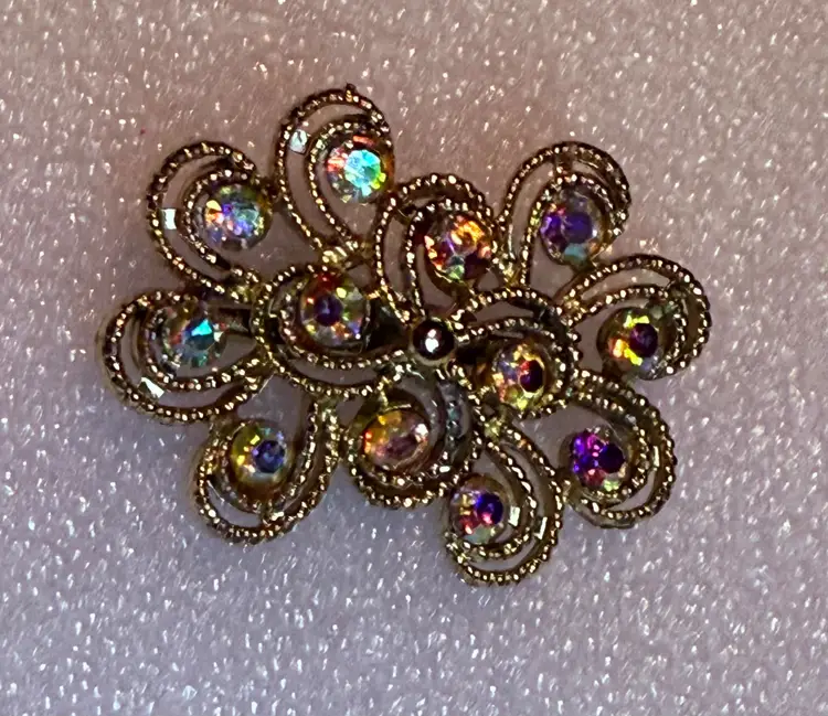 Vintage Gold Tone AB Rhinestone Brooch