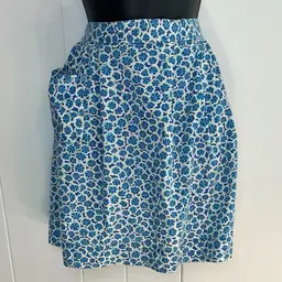 Vintage Handmade Half Apron Geometric Blue Print Pocket