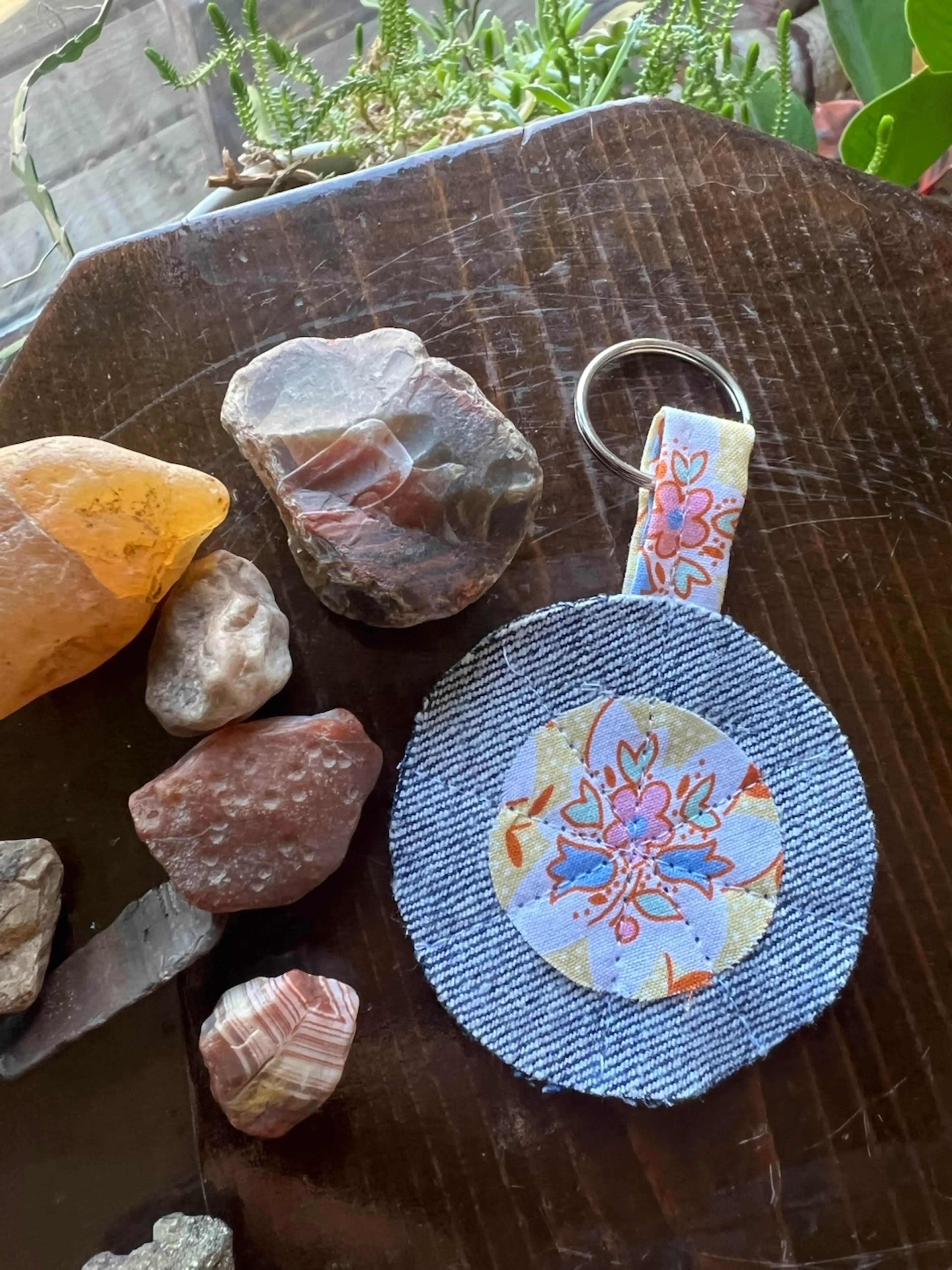 Lemon n flowers denim keychain