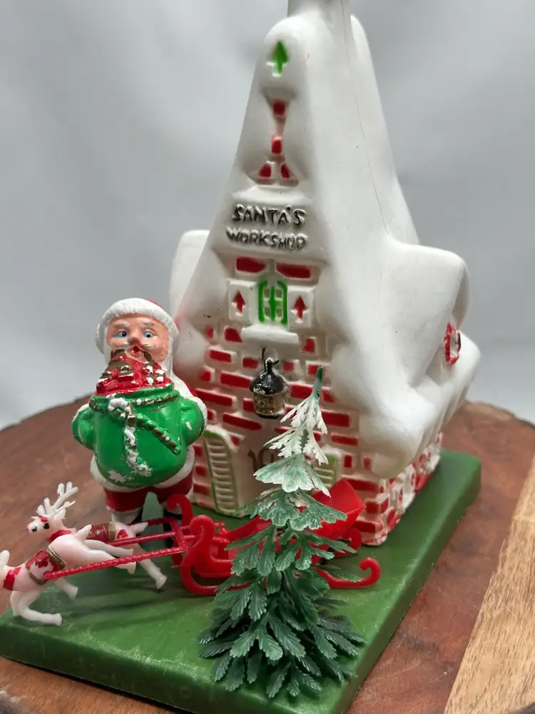 Vintage MCM Florabelle Santa Workshop Blow Mold Kitsch Reindeer