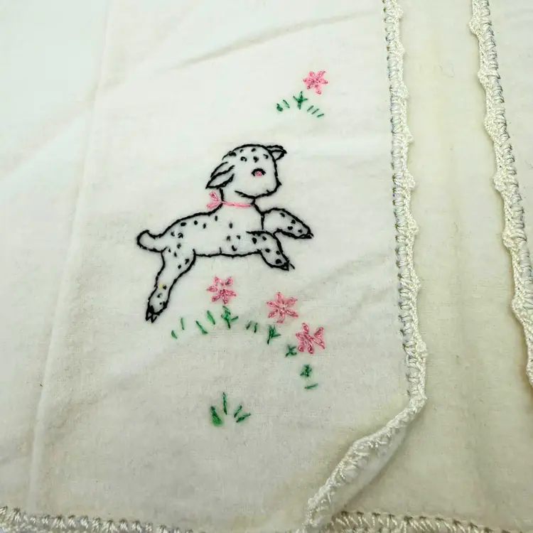 Vintage Embroidered Baby Cardigan Flannel Bed Jacket Lamb Floral Design Handmade