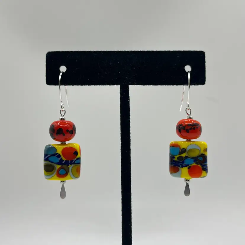 #111 "Primary Palette" Series - Mini Perfume Bottle - Handmade by Me -- Vintage Lampwork Earrings