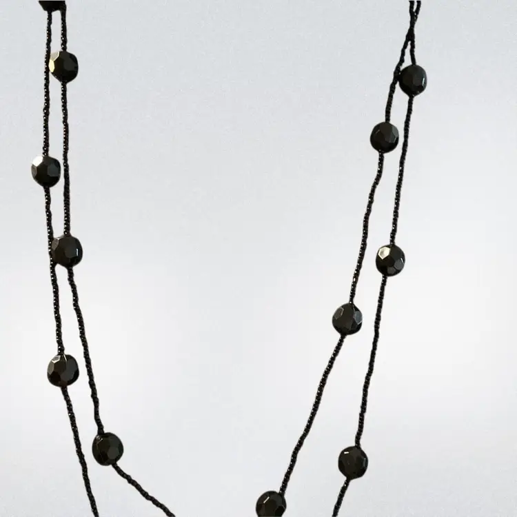 Black Seed  And Black Faceted Bead Necklace One Strand 58 Inches Long. No Clasp