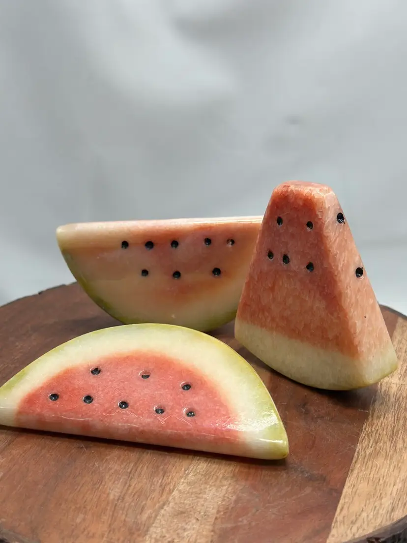 Vintage Alabaster Italy Watermelon Slices 3 Pieces Paperweight
