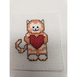New Cross-stitched Cat Holding Heart Piece