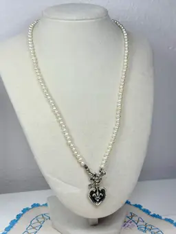 Jose Bali Sterling Silver Genuine Pearls Fleur De Lis  Necklace