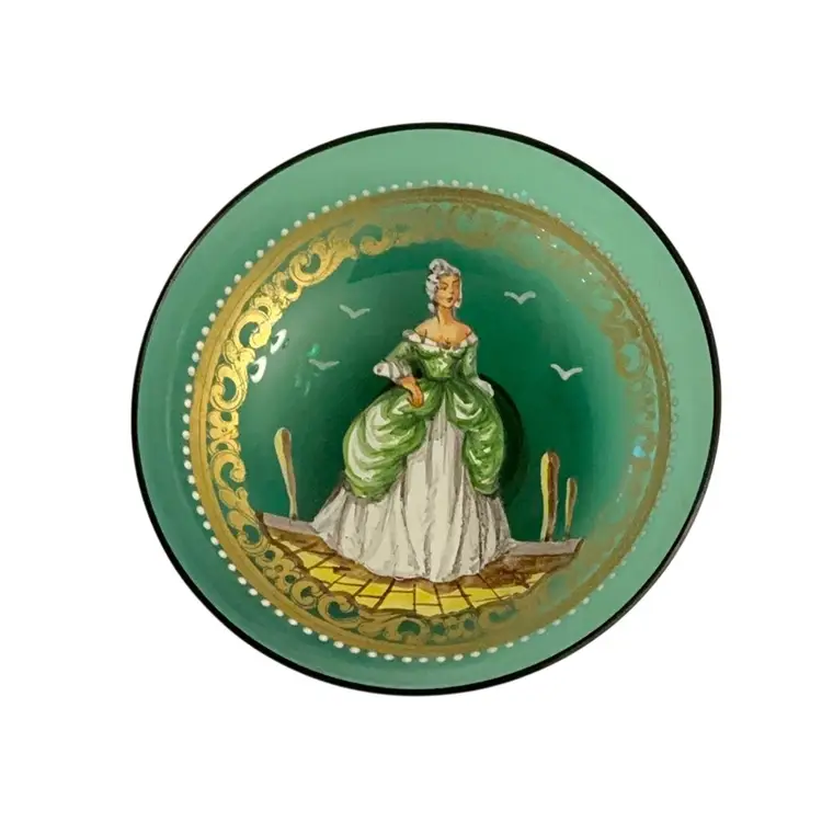 Vintage Salviati & C Murano Hand Painted Venetian Glass Trinket Dish/Bowl 4”x 1 1/2”