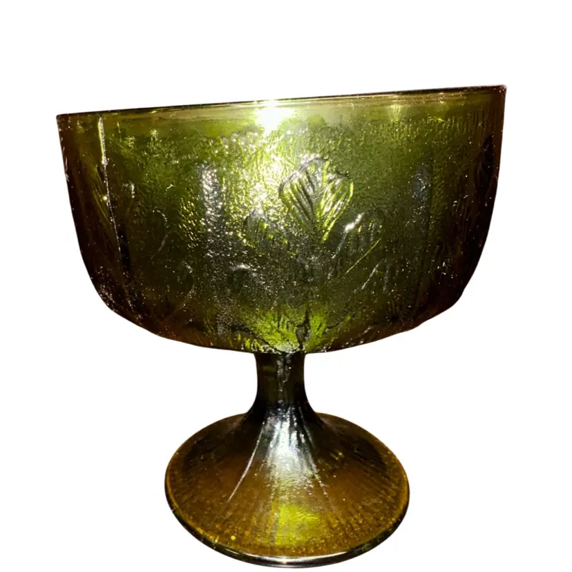 Vintage FTD Green Glass Oak Lead Compote