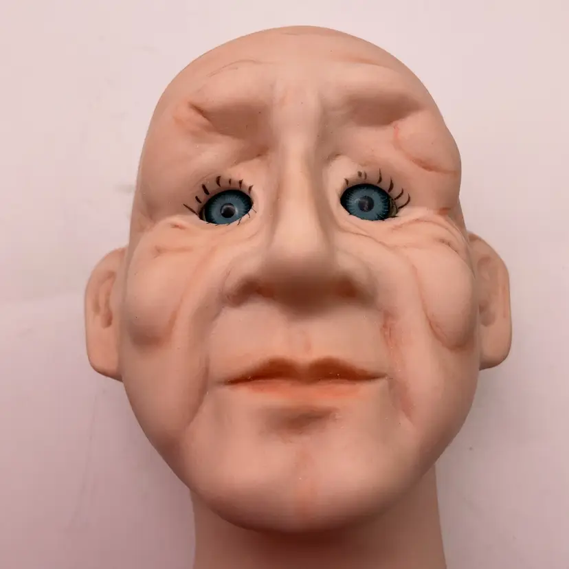 ODD VTG Old Man Porcelain Doll Head Original by Jeannette Arnett 1990 4.75”
