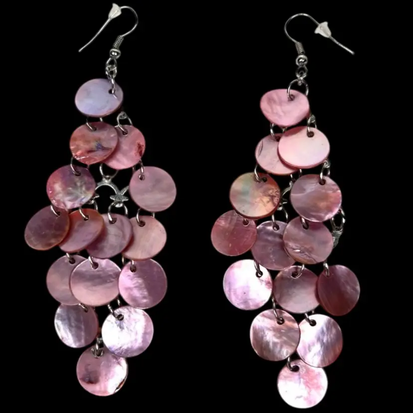 4” Pink Shiny Mother-of-Pearl Shell Chandelier Earrings. Hardware Is Silver-Tone. *READ CONDITION*