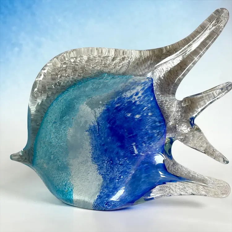 Blue Art Glass Angel Fish Paperweight 5” x 6”