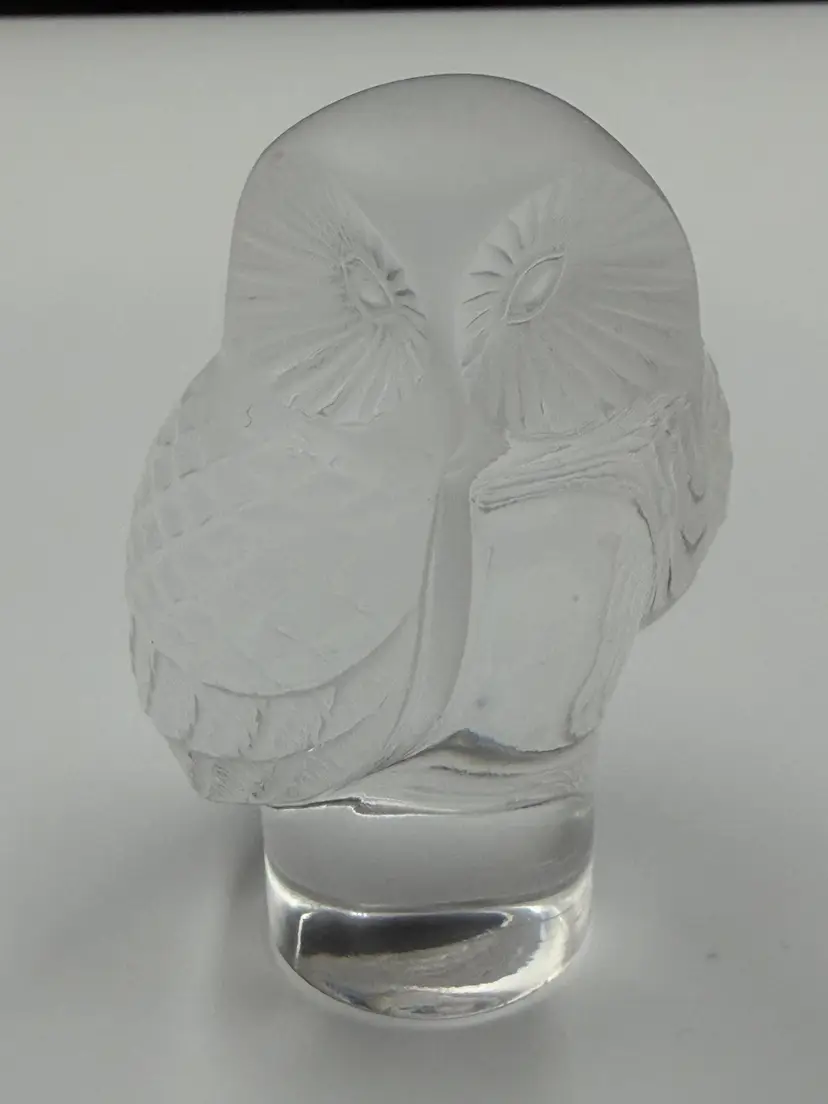 Lalique France signed frosted Crystal Chouette Owl Figurine Paperweight 3.5
