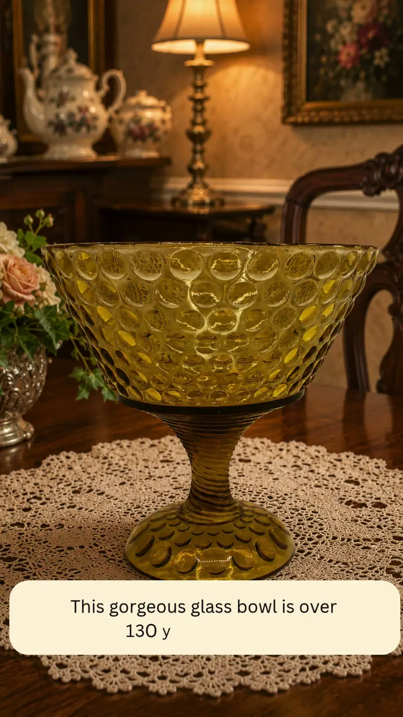 Antique Atterbury Glass Bowl Pedestal Compote Coin Dot Polka Dot Candy Dish