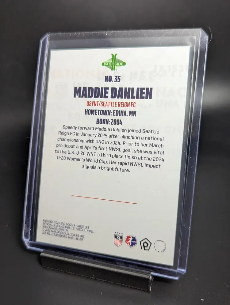 2025 Parkside NWSL/USWNT Club and Country Shimmer Foil Maddie Dahlien Seattle Reign