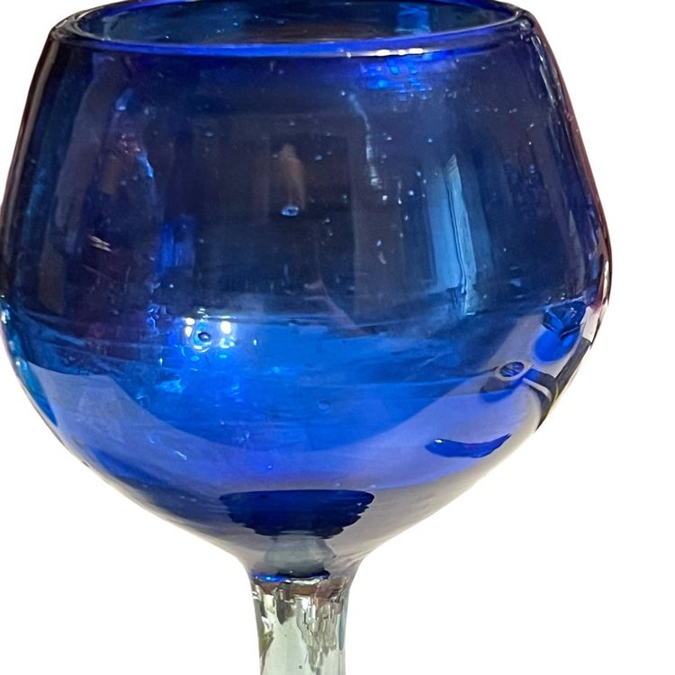 Large cobalt, blue hand-blown glass margarita wine, glass, Mexican?
