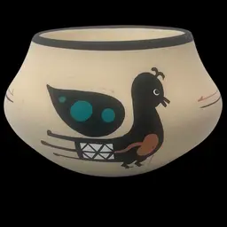 Kopa Signed Art Pottery Vase “Mimbres Ancient Bird” Native American Arizona Southwest 3.5” Tall x 6” Wide