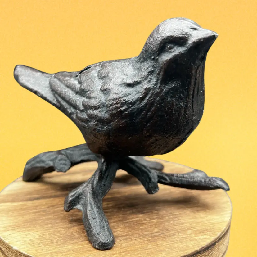 #167A Bird On Branch Figurine Shelf Sitter Statue Rustic Black Cast Iron Garden Porch