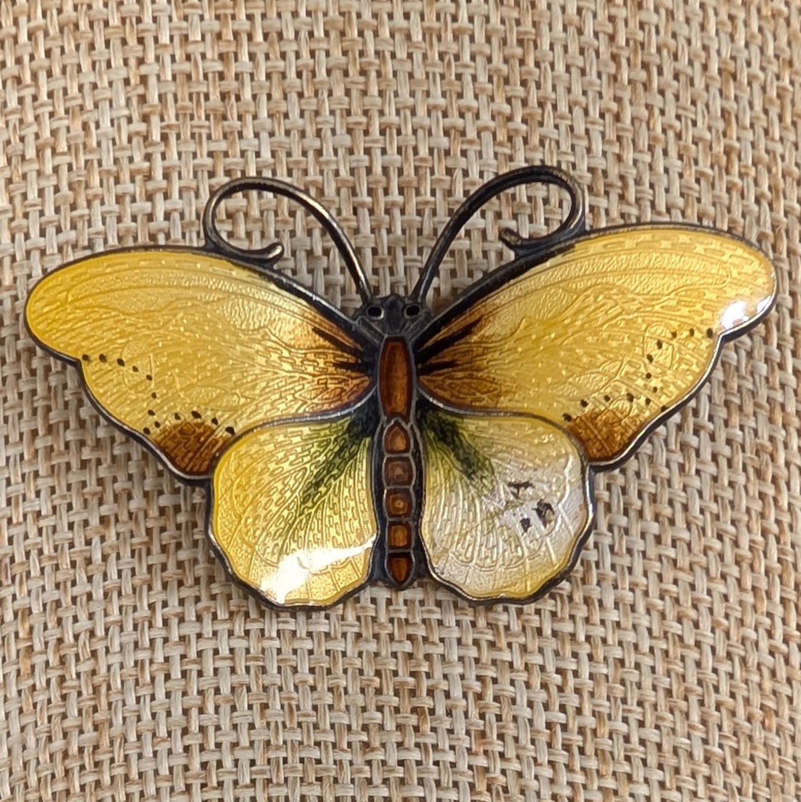 Niknax · Vintage Hroar Prydz Enamel Yellow Butterfly Brooch
