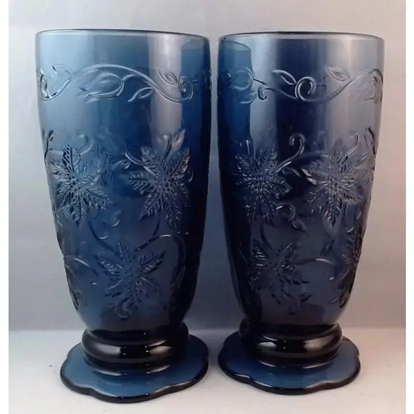 Pair of Princess House Fantasia Sapphire 20 oz. Footed Glass Tumbler