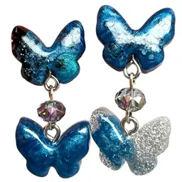 Butterfly & Crystal Dangle Earrings. Handmade By Me! Stainless steel stud posts. Made With Resin and Glitter. 1-1/4” Length