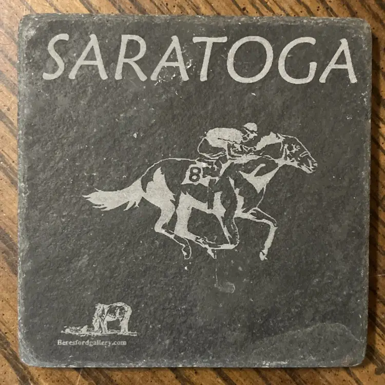 Lot Saratoga NY Slate Coasters Set of 4 Race Horse Running Beresford Gallery