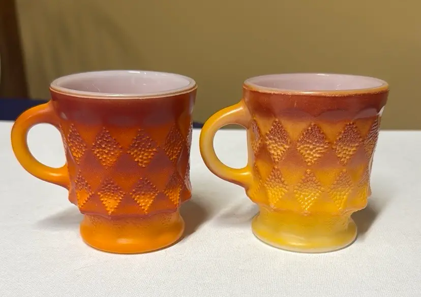 Anchor Hocking Coffee Mug Cup Fire King Orange Red Ombre Kimberly Diamond