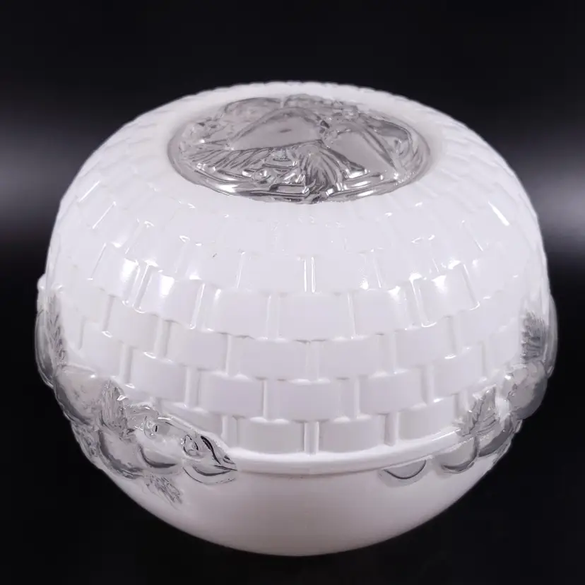 Vintage Antique ART DECO White FRUIT BASKET WEAVE Glass Globe Light Shade