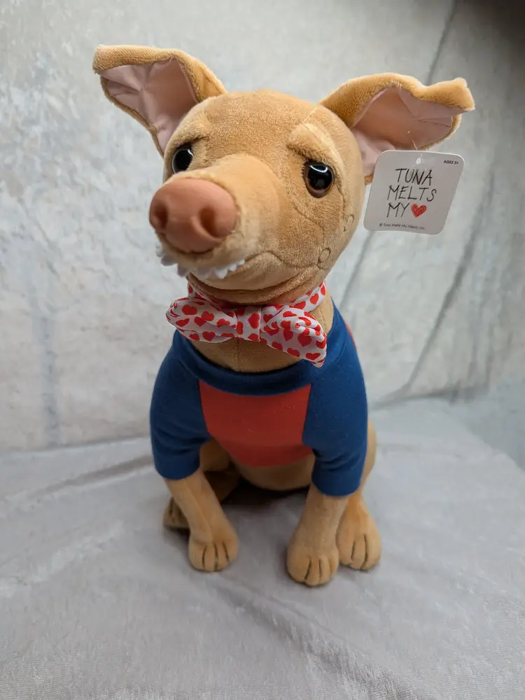 Tuna Melts My Heart Chiweenie Dog 12 inch Plush Underdog Overbite Bowtie Hearts