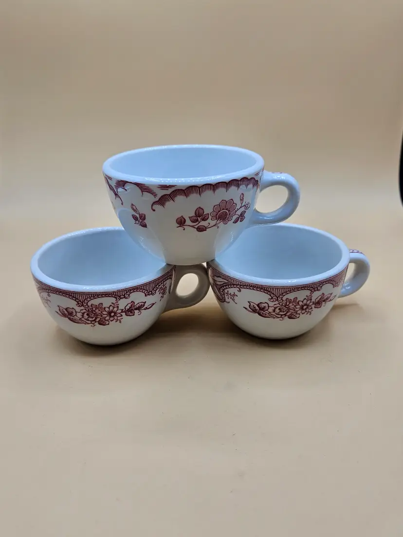 Lot of 3 Maroon & White Restaurantware Tea Cups
